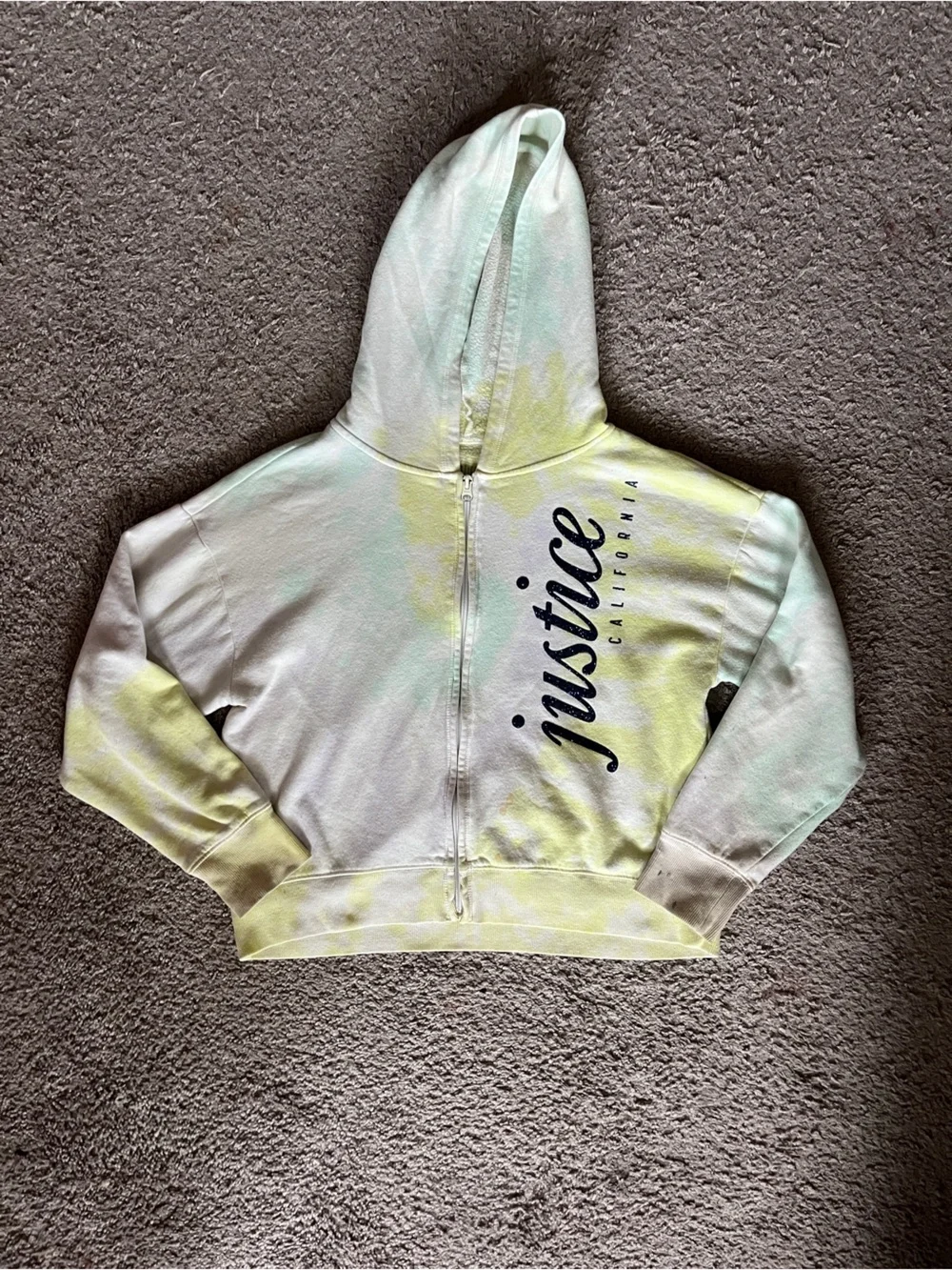 Justice Girls' Tie-Dye Zip Hoodie - Pastel Yellow & Mint
